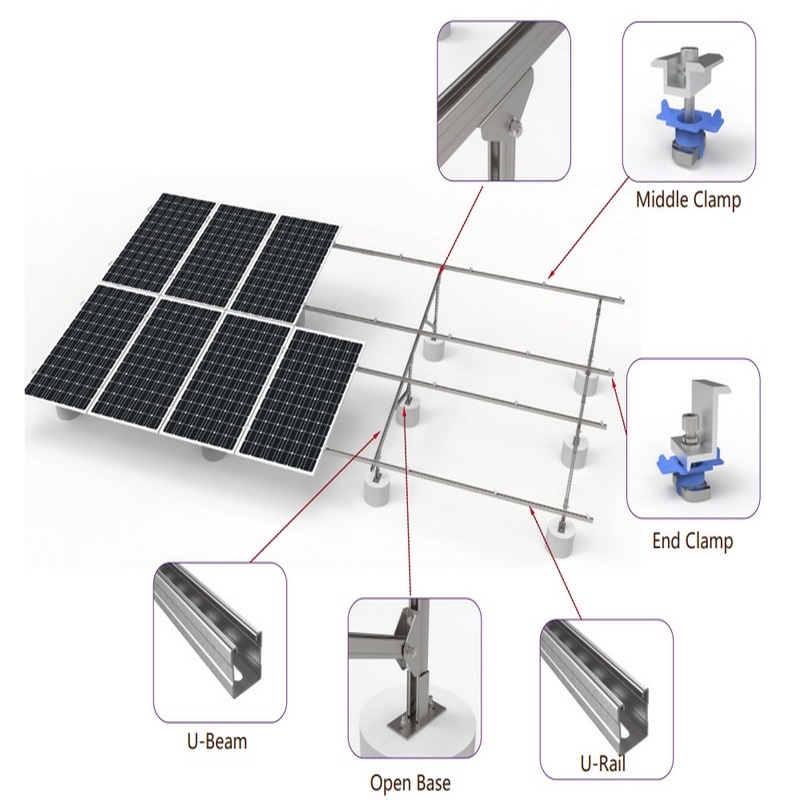 高效可调节钢制太阳能铝制地面太阳能电池板安装结构，带 UL 认证黑色支架系统